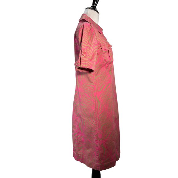 Lilly Pulitzer Shirt Dress 4 Pink Tan Peacock Print Twill - Picture 6 of 12